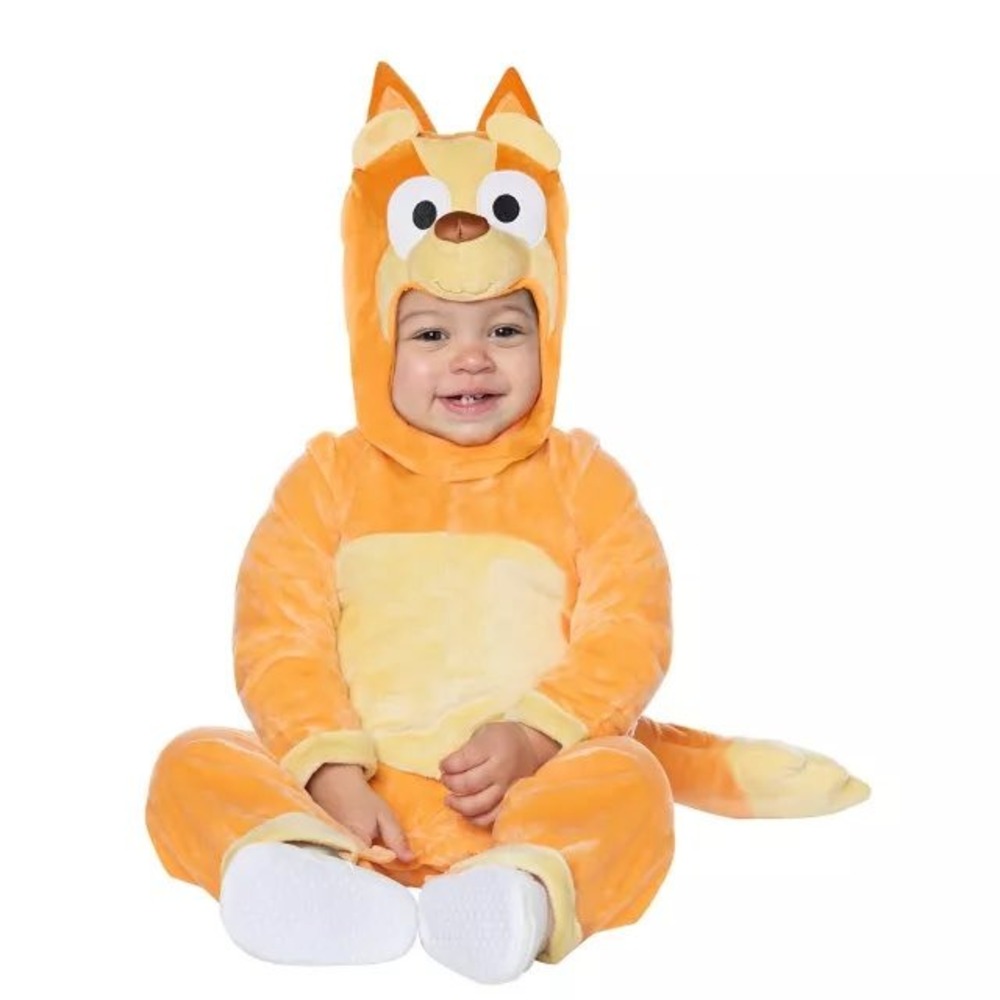 Bluey Bingo Costume Toddler 3T-4T Orange Plush Jumpsuit with Tail Halloween
